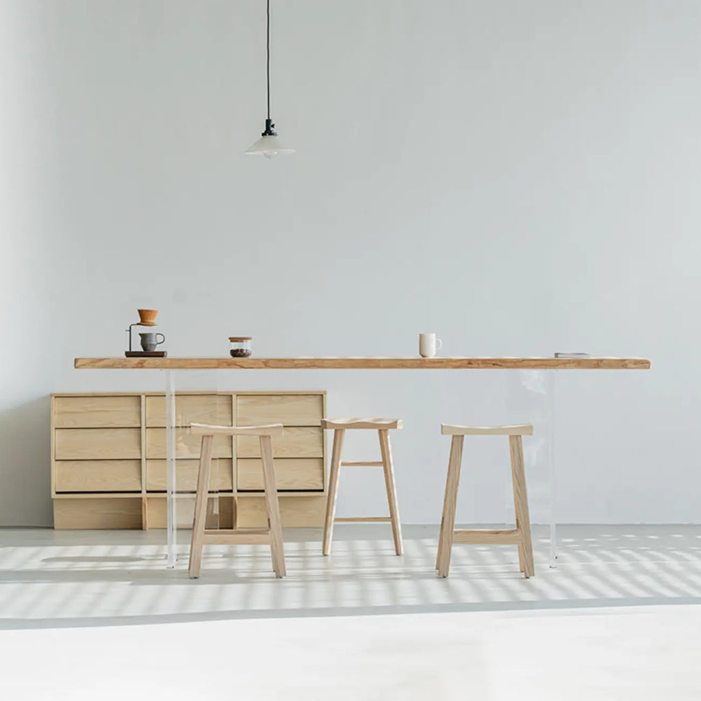 Scandinavian Clear Plastic Base Bar Tables with Wooden Top
