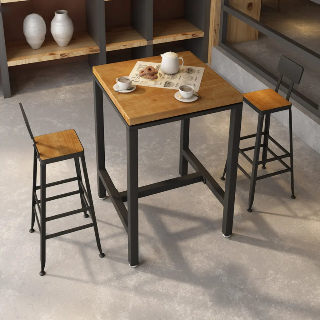 Industrial Wooden Top Bar Height Table with Footrest for Dining