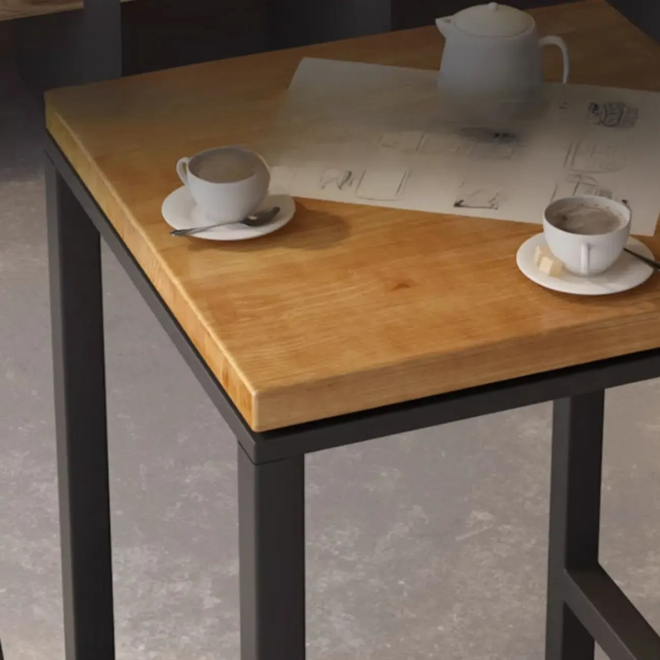 Industrial Wooden Top Bar Height Table with Footrest for Dining