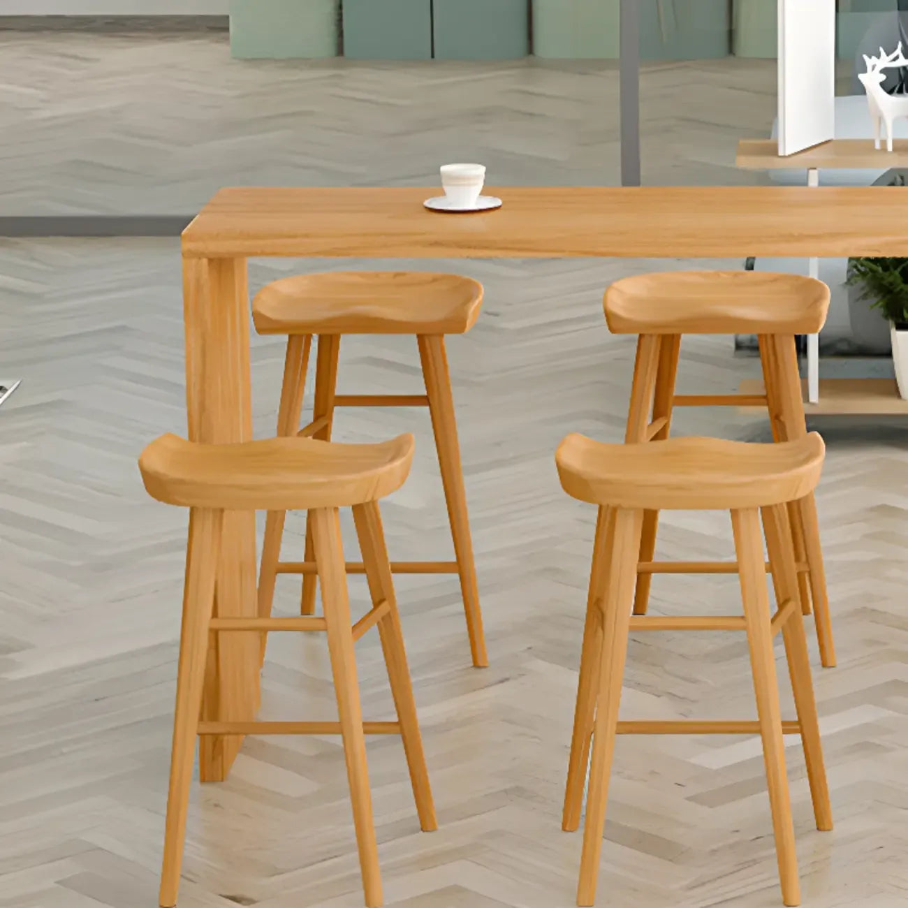 Rectangle Scandinavian Wooden Bar Height Table Double Pedestal