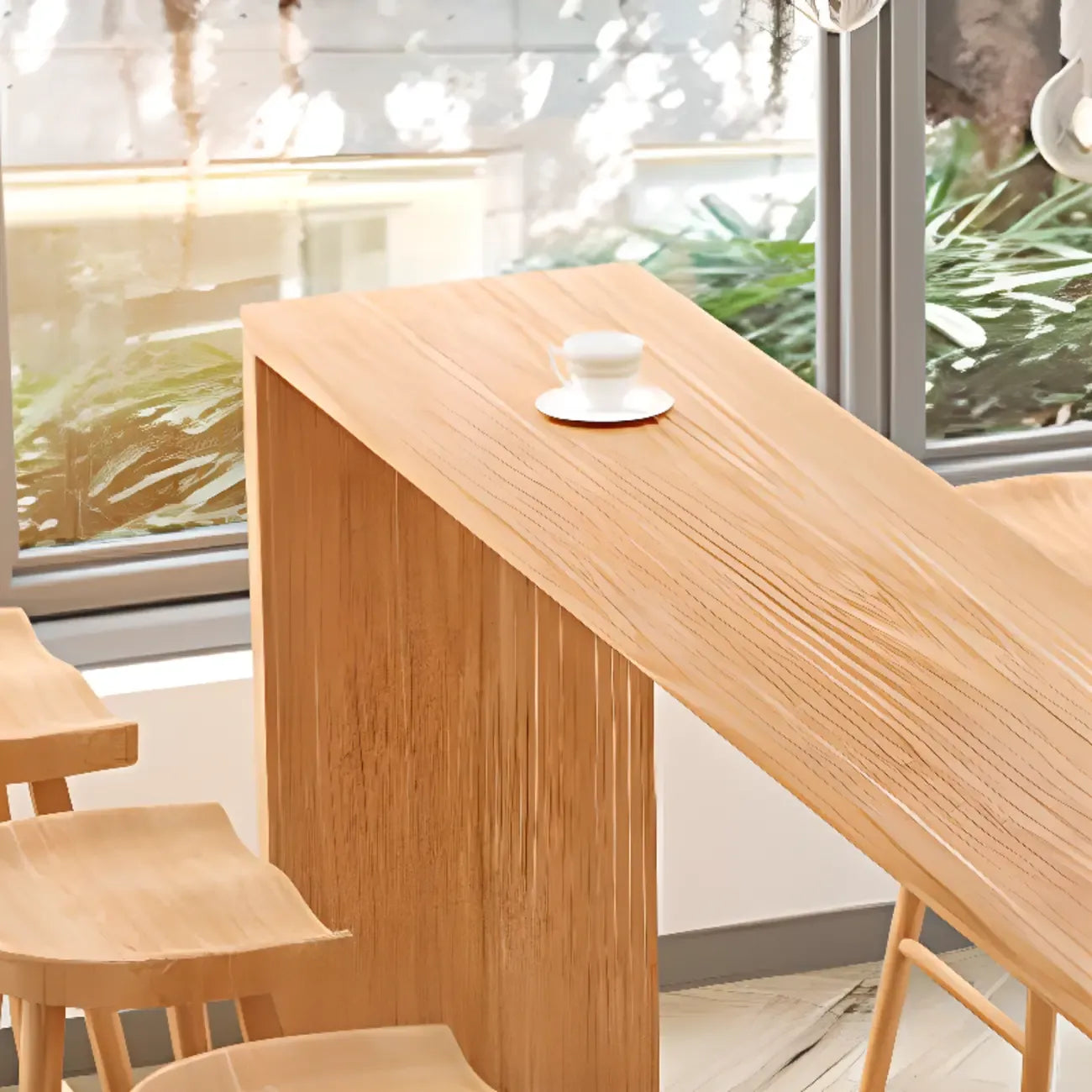 Rectangle Scandinavian Wooden Bar Height Table Double Pedestal