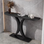 White Half-Circle Stone Rose Gold Entryway Console Table
