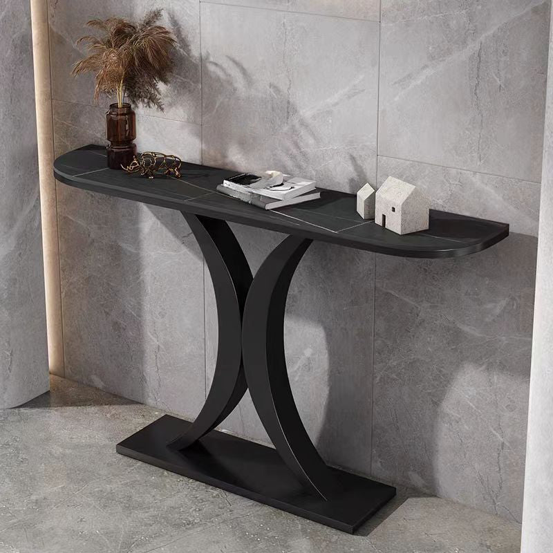 White Half-Circle Stone Rose Gold Entryway Console Table
