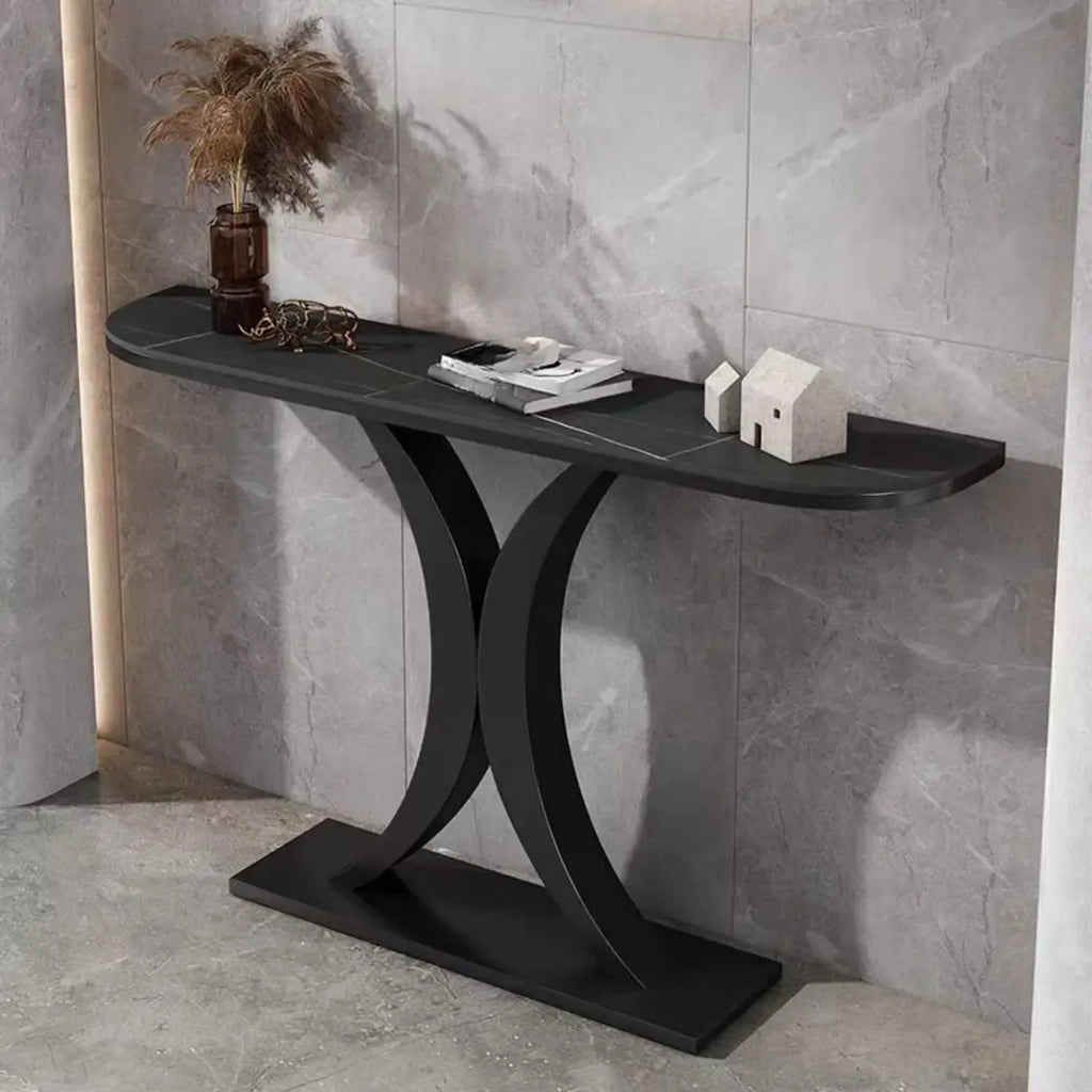 White Half-Circle Stone Rose Gold Entryway Console Table