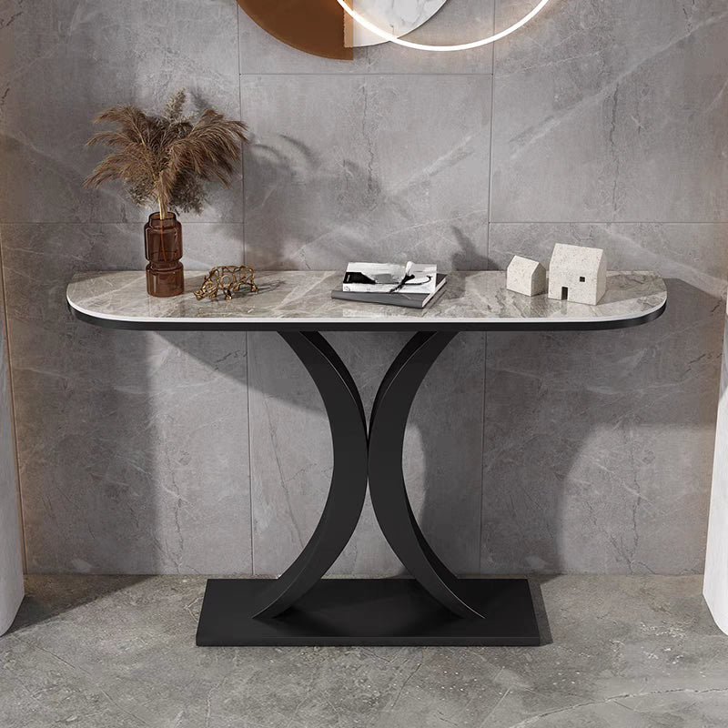 White Half-Circle Stone Rose Gold Entryway Console Table