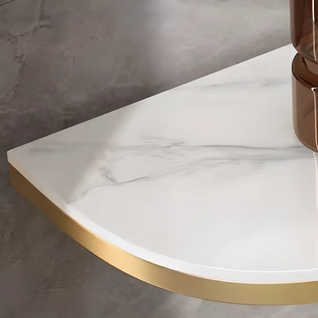 White Half-Circle Stone Rose Gold Entryway Console Table