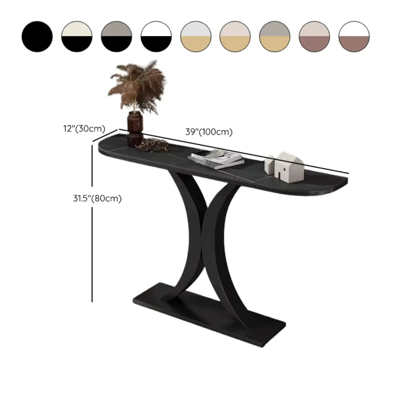 White Half-Circle Stone Rose Gold Entryway Console Table