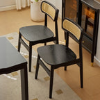 Rustic Black Wooden Armless Dining Chair with Handwoven Back