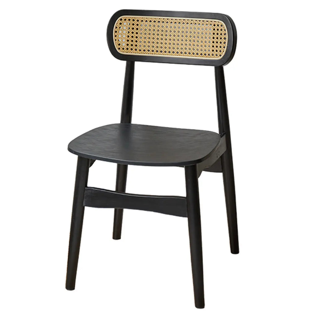 Rustic Black Wooden Armless Dining Chair with Handwoven Back