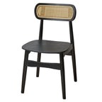Rustic Black Wooden Armless Dining Chair with Handwoven Back