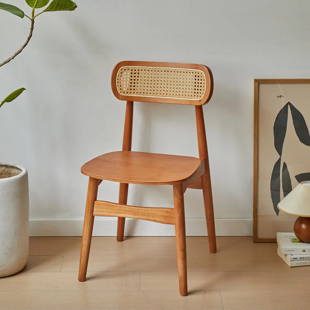 Rustic Black Wooden Armless Dining Chair with Handwoven Back