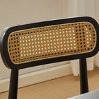 Rustic Black Wooden Armless Dining Chair with Handwoven Back