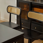 Rustic Black Wooden Armless Dining Chair with Handwoven Back