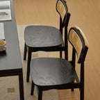 Rustic Black Wooden Armless Dining Chair with Handwoven Back