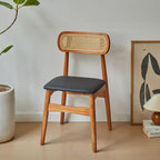 Rustic Black Wooden Armless Dining Chair with Handwoven Back