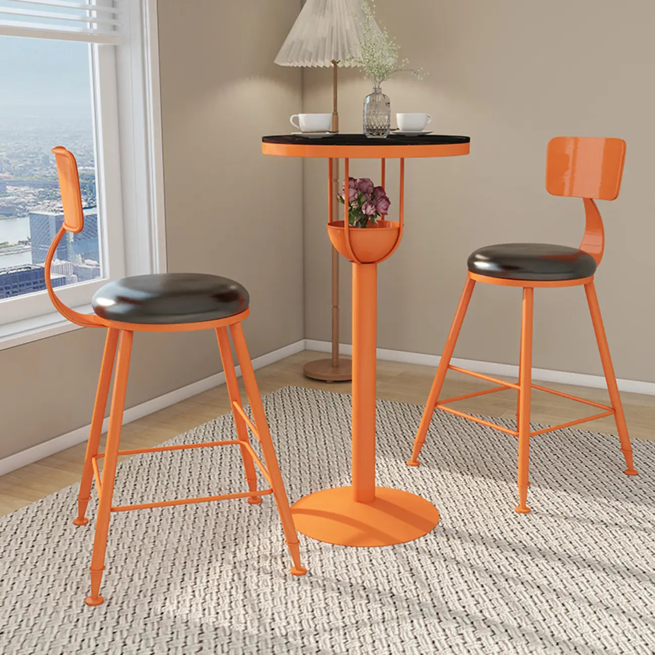 Modern Black Orange Orbicular Shelf Bar Tables
