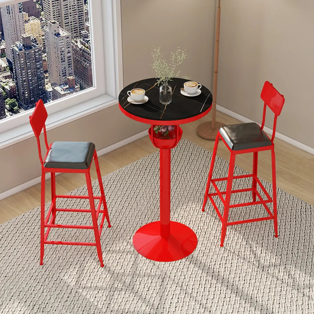 Modern Black Orange Orbicular Shelf Bar Tables