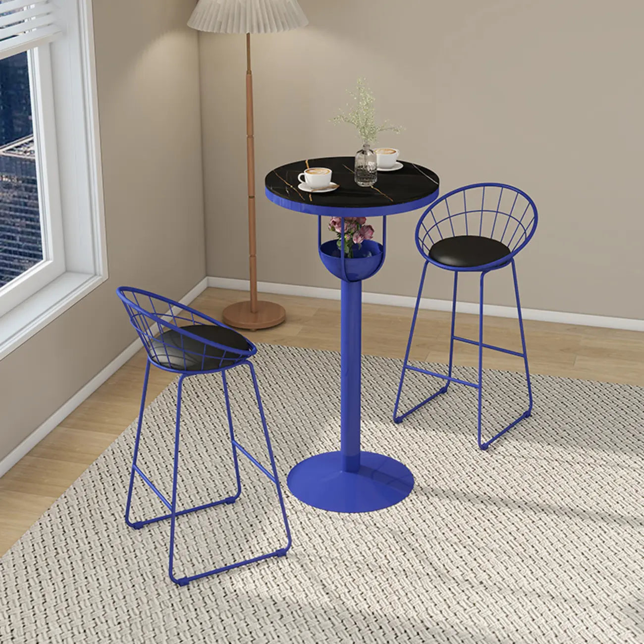 Modern Black Orange Orbicular Shelf Bar Tables