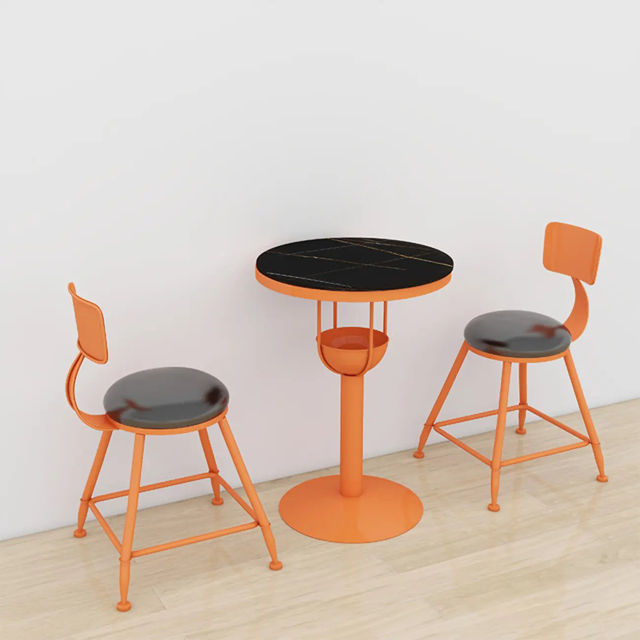 Modern Black Orange Orbicular Shelf Bar Tables