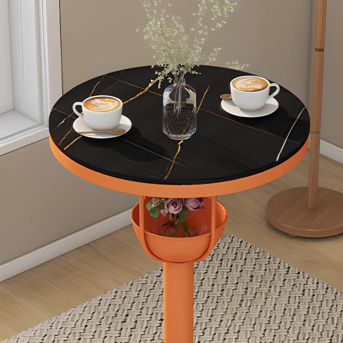 Modern Black Orange Orbicular Shelf Bar Tables