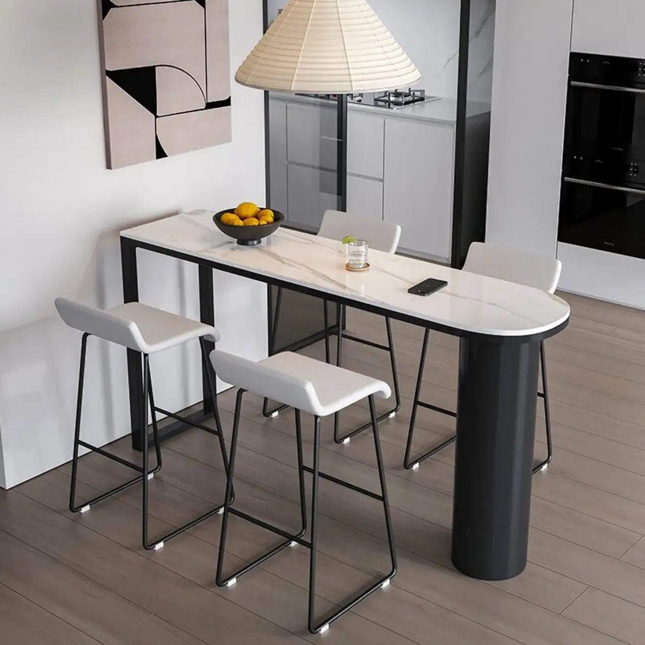 Contemporary Oval White Marble Bar Table for Dining