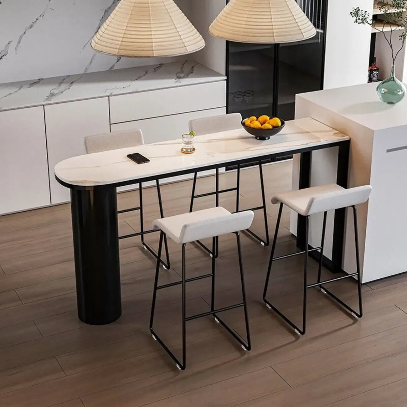 Contemporary Oval White Marble Bar Table for Dining