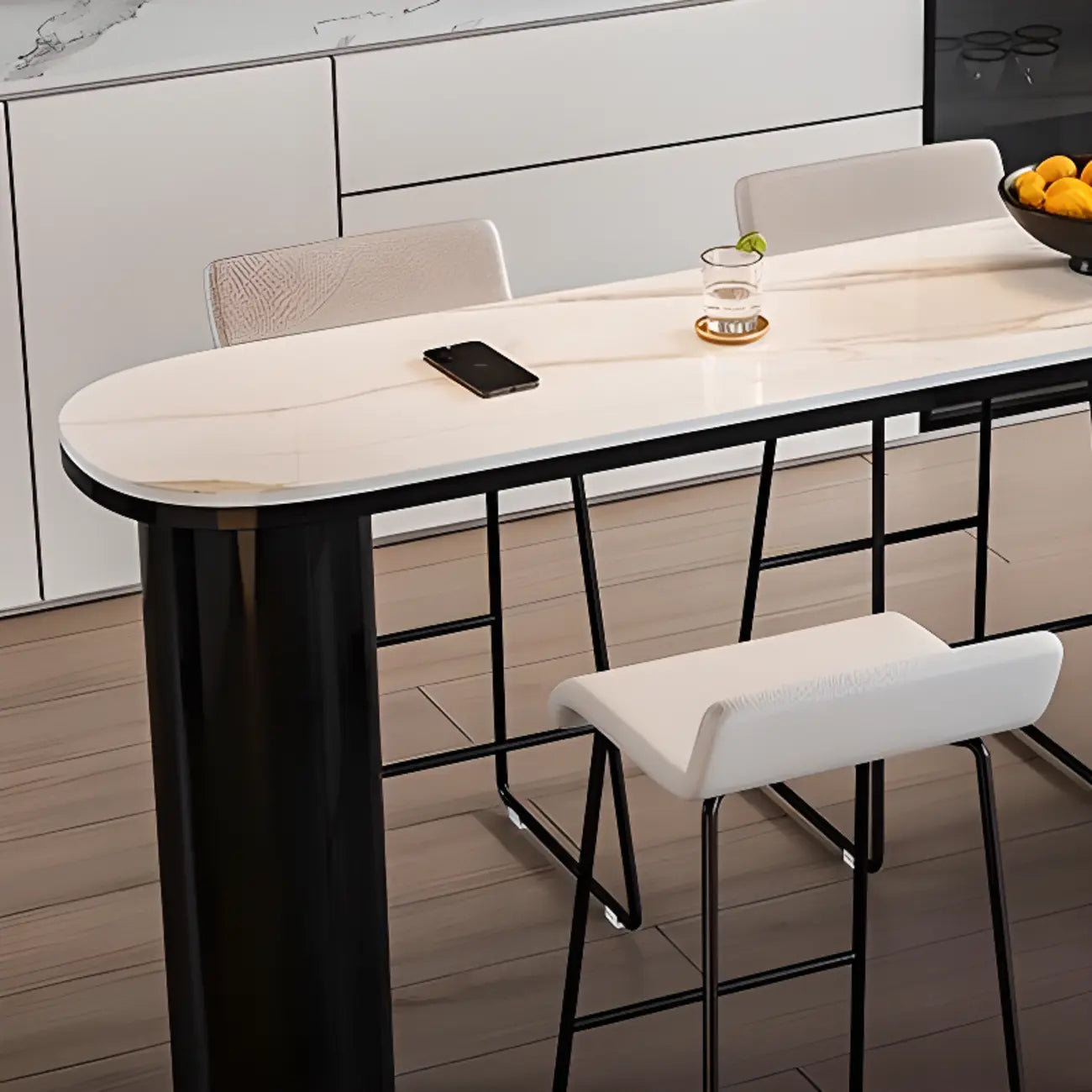 Contemporary Oval White Marble Bar Table for Dining