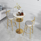 Glamorous Golden Marble Round Bar Table with Under Shelf