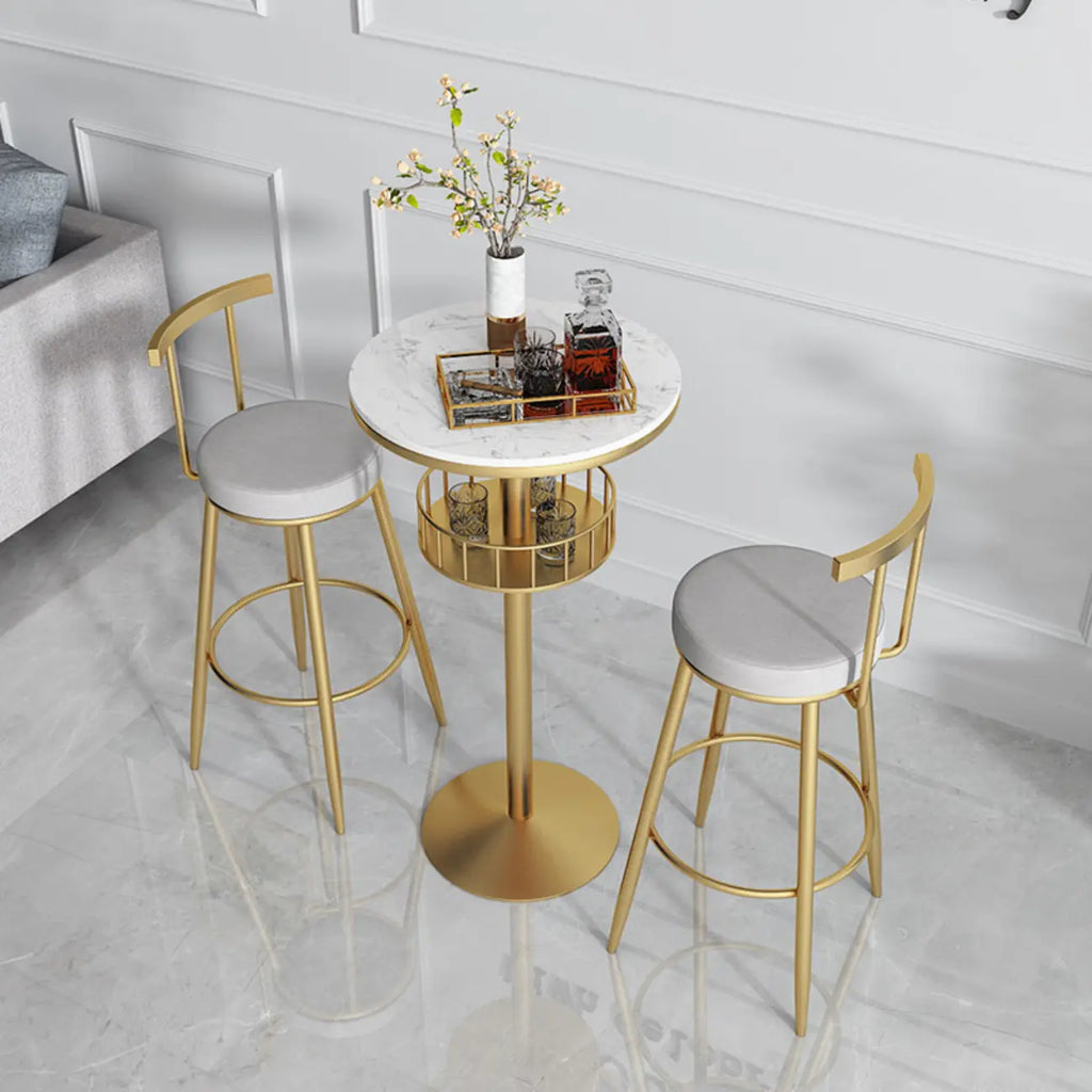 Glamorous Golden Marble Round Bar Table with Under Shelf