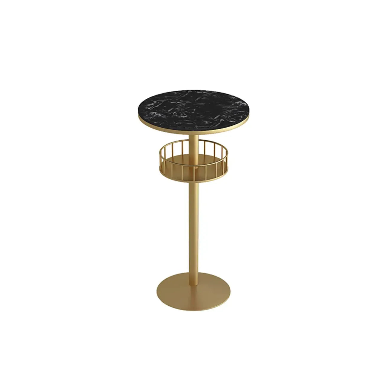 Glamorous Golden Marble Round Bar Table with Under Shelf