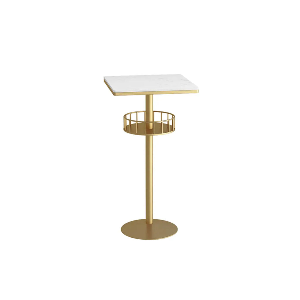 Glamorous Golden Marble Round Bar Table with Under Shelf