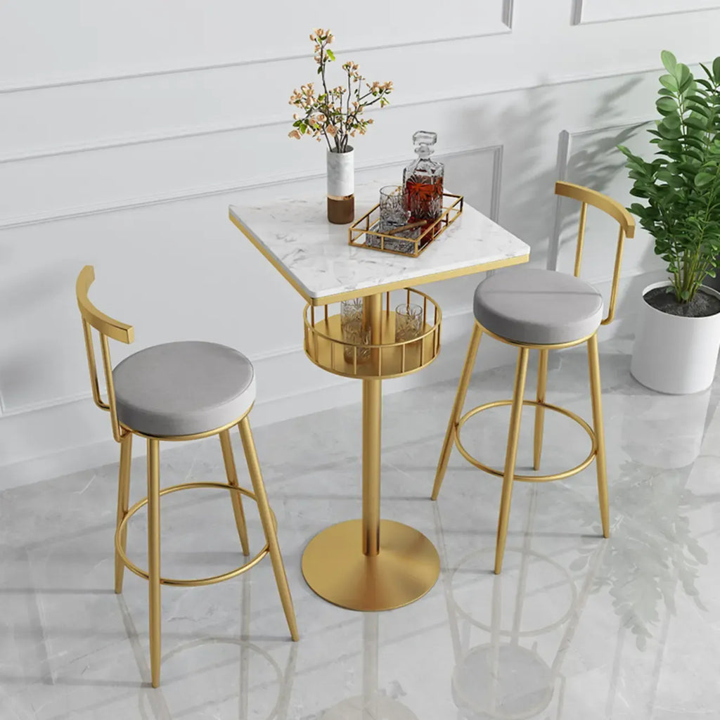 Glamorous Golden Marble Round Bar Table with Under Shelf