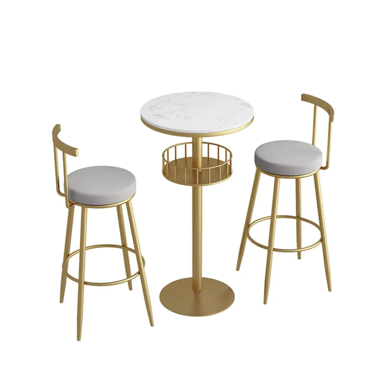 Glamorous Golden Marble Round Bar Table with Under Shelf
