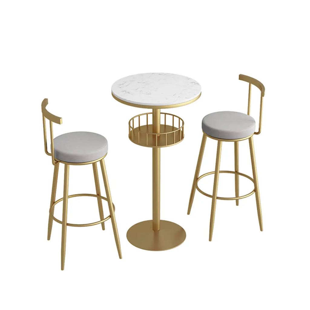 Glamorous Golden Marble Round Bar Table with Under Shelf