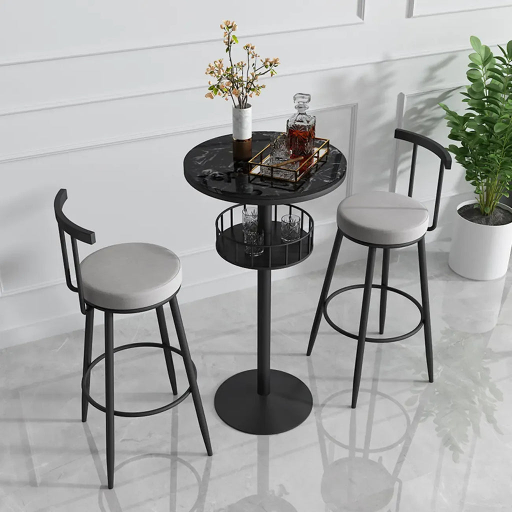 Glamorous Golden Marble Round Bar Table with Under Shelf