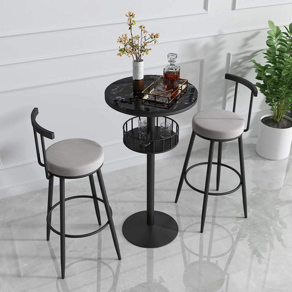 Glamorous Golden Marble Round Bar Table with Under Shelf