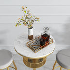 Glamorous Golden Marble Round Bar Table with Under Shelf