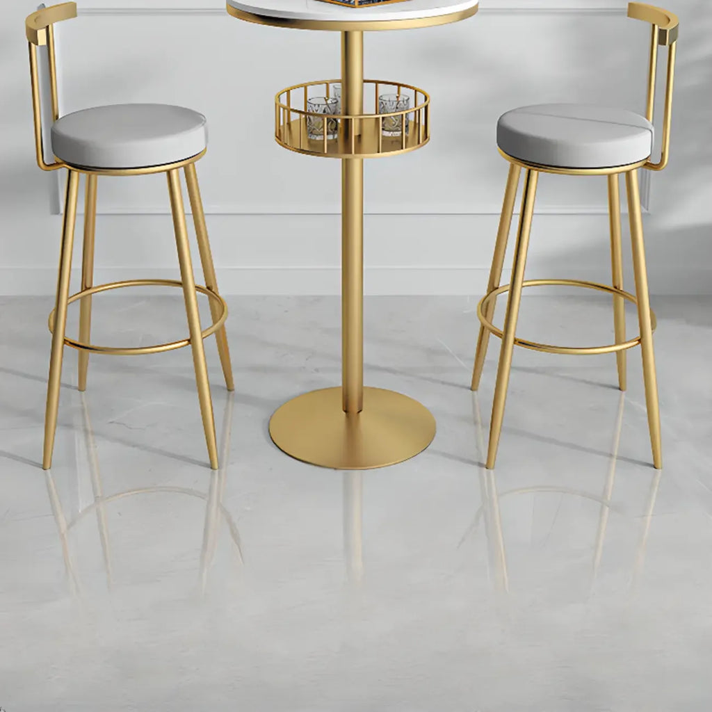 Glamorous Golden Marble Round Bar Table with Under Shelf