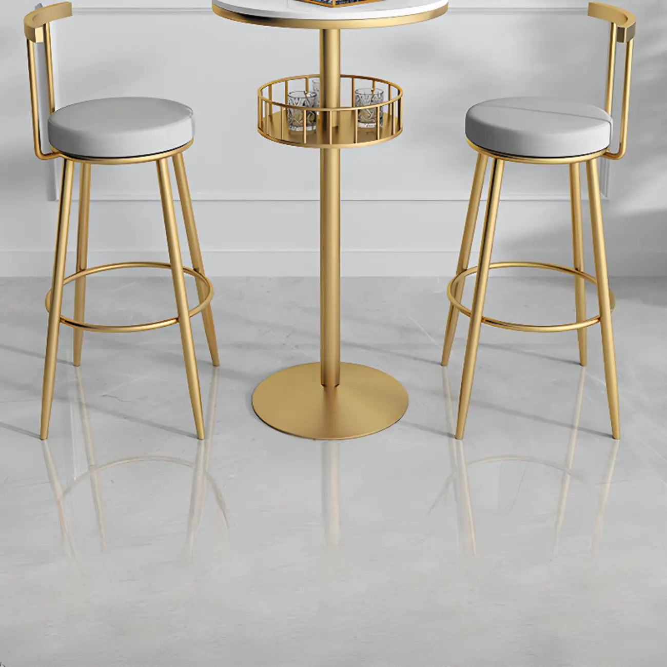 Glamorous Golden Marble Round Bar Table with Under Shelf