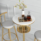 Glamorous Golden Marble Round Bar Table with Under Shelf
