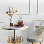 Glamorous Golden Marble Round Bar Table with Under Shelf