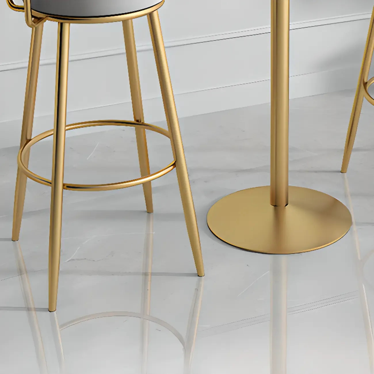 Glamorous Golden Marble Round Bar Table with Under Shelf