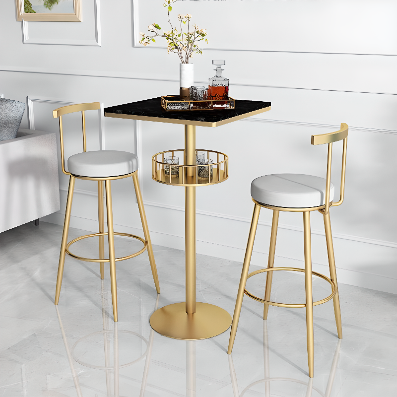 Glamorous Golden Marble Round Bar Table with Under Shelf