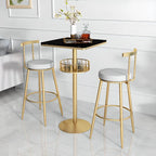 Glamorous Golden Marble Round Bar Table with Under Shelf