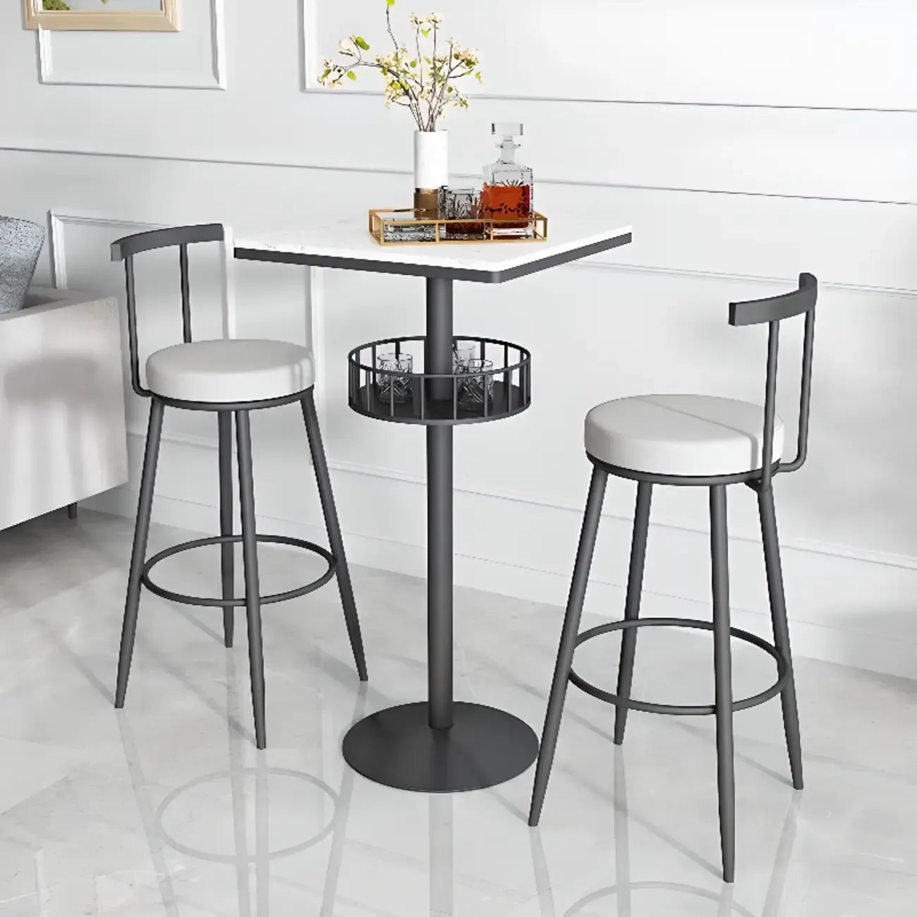 Glamorous Golden Marble Round Bar Table with Under Shelf