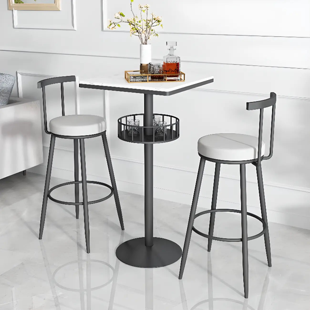 Glamorous Golden Marble Round Bar Table with Under Shelf