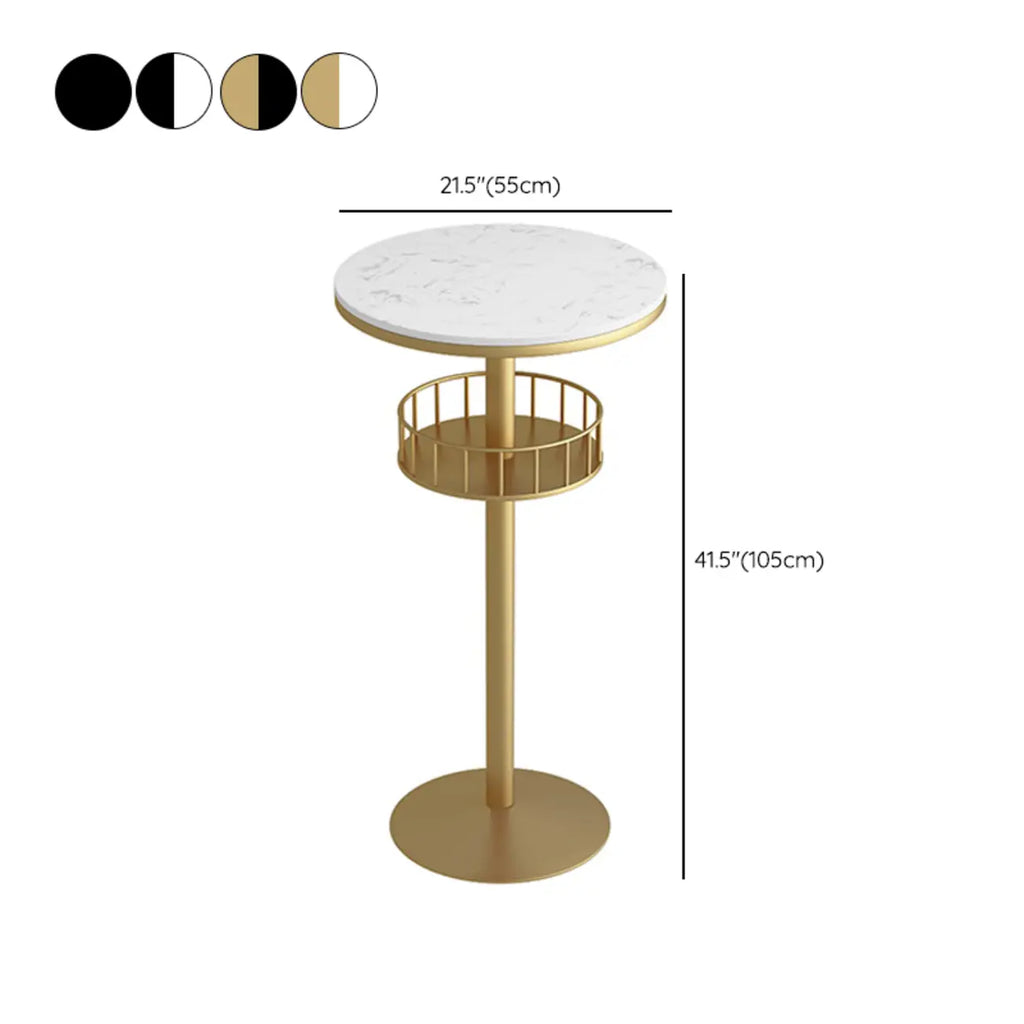 Glamorous Golden Marble Round Bar Table with Under Shelf