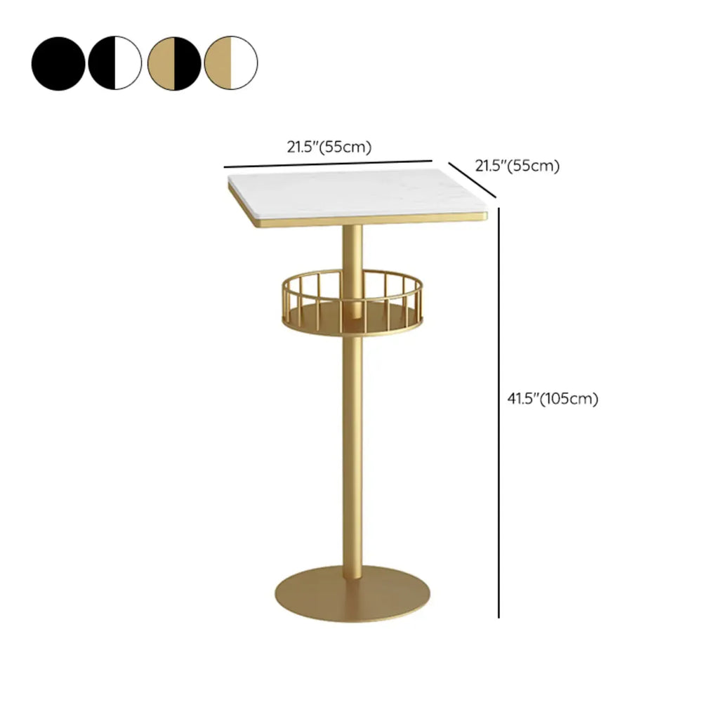 Glamorous Golden Marble Round Bar Table with Under Shelf