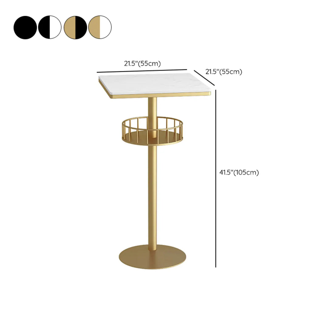 Glamorous Golden Marble Round Bar Table with Under Shelf