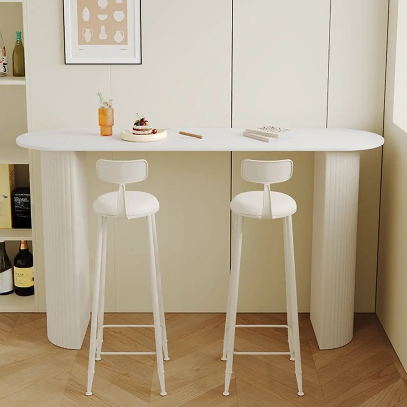 Modern White Stone Top Bar Table Double Pedestal Base